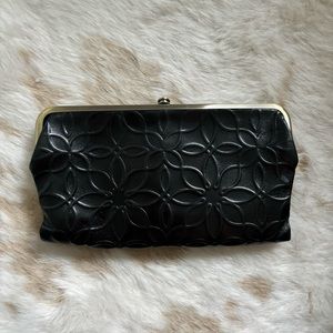 Flower Printed Black Leather HOBO Wallet